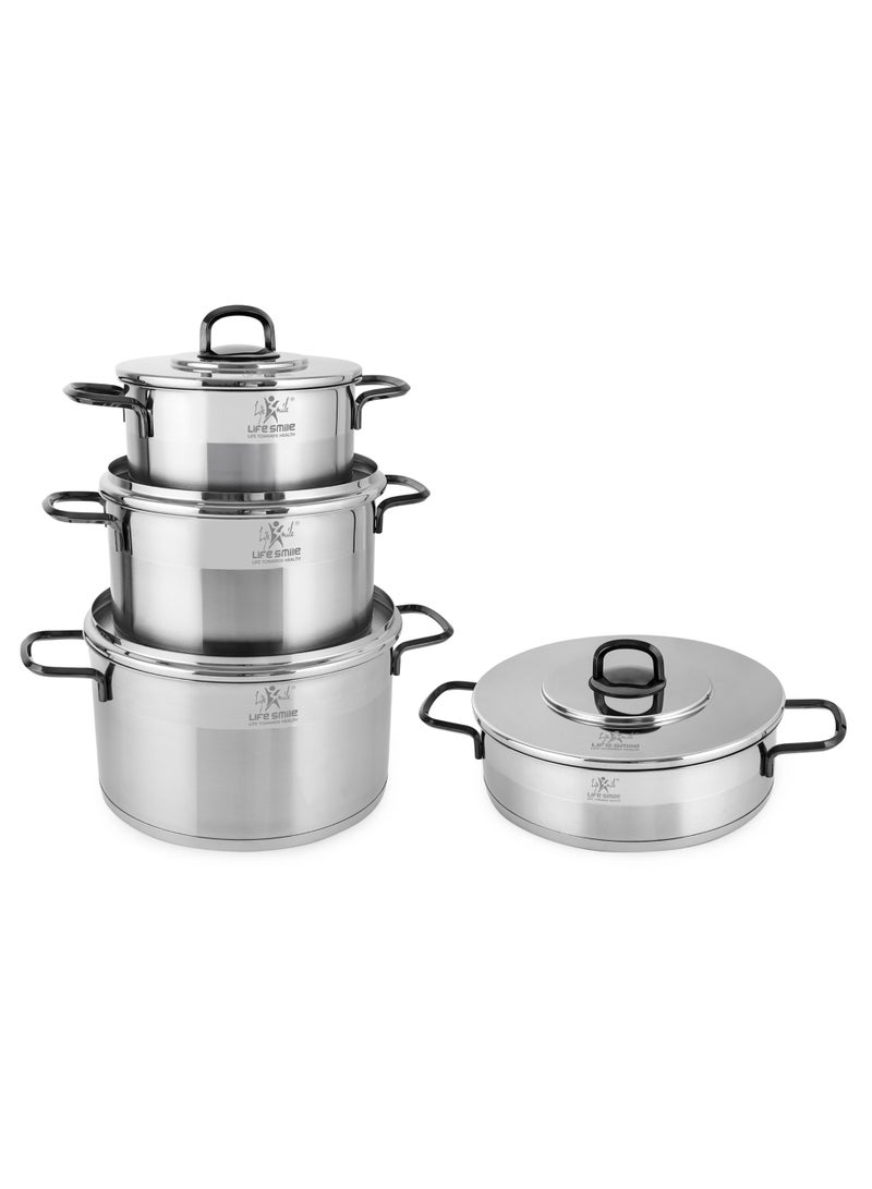 Life Smile 8-Piece Stainless Steel Cookware Set with Lids -20/24/28cm Casseroles, 28cm Shallow Pot,Multi-Size Cooking Pots - Image 1
